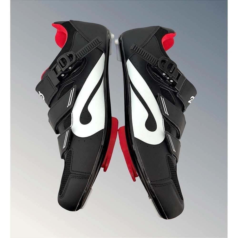 Peloton Cycling Shoes Mens US Size 12 Black Red White PL-SH-02 EU 46 With Cleats - Picture 4 of 16